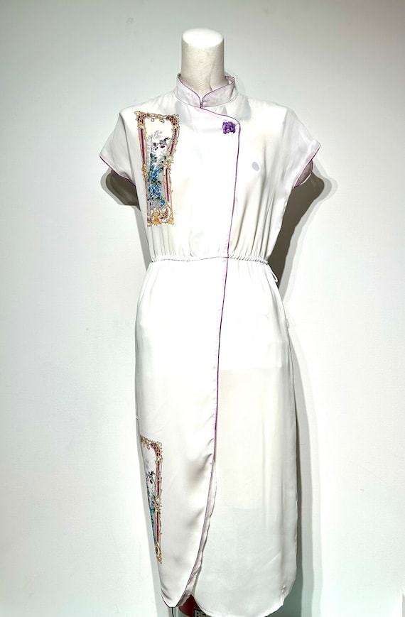 Hand made 1970s white polyester with an art nouvea