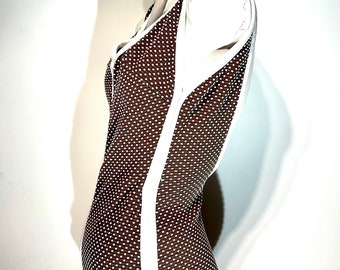 Robby Len fashions brown white small polka dots 1970s swimsuit