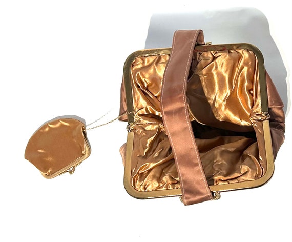 1970s satin evening purse clutch with coin pouch. - image 6