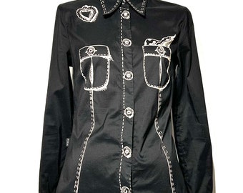 Moschino jeans black long sleeve dress shirt with stretch. Great fit! This shirt will get you compliments!!