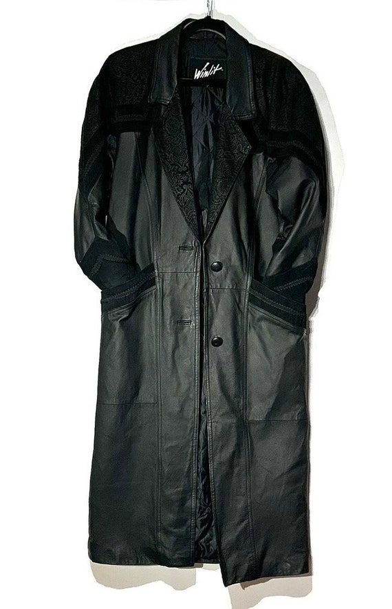 Vintage 1980s Winlet black leather trench coat, 1… - image 6