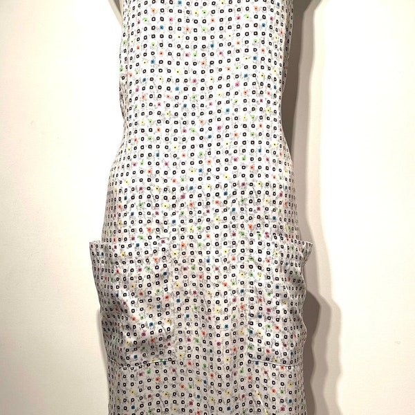 1980s Esprit white abstract colorful halter top. Chris cross back. This one is a timeless style!