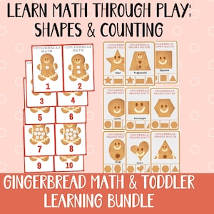 BUNDLE, Lebkuchenmann Zählspiel, Formen Match und Clip Spiel, Mathe Aktivitätsspiel, Weihnachtsaktivität, Vorschul Mathe Aktivität zum Ausdrucken