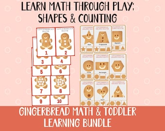 BUNDLE, Gingerbread Man Counting Game, Shapes Match and Clip game, Math Activity Game, Christmas Activity, Preschool Math Activity Printable