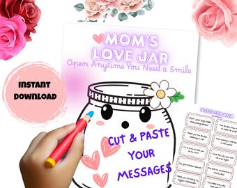 Jar of Love activity, PRINTABLE Kids Mother's Day Activity, All About Mom, Love Jar, Why I Love My Mom, Mothers Day Kids Activity, digital