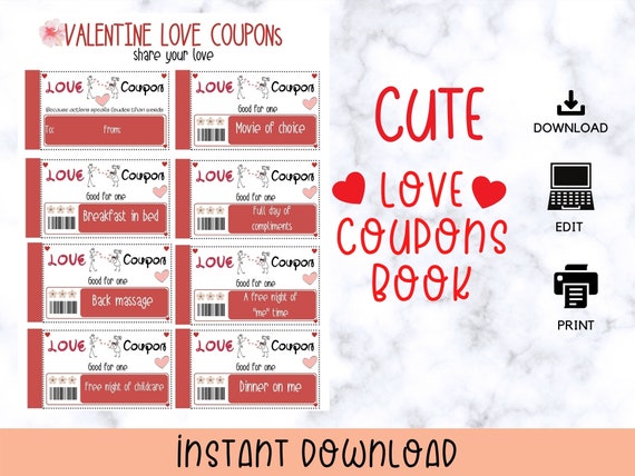 EDITABLE LOVE COUPONS Printable Love Coupon Book Valentine - Etsy