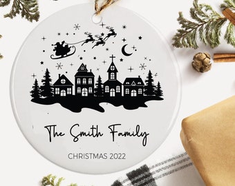 Personalized Ornament - Christmas Scene and Family Names - Ceramic Ornament - Custom Ornament - Christmas Keepsake - Family Ornament