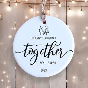 First Christmas Together Ornament - Personalized with Names - Ceramic - Custom Ornament - Christmas Keepsake - Couple Ornament image 1