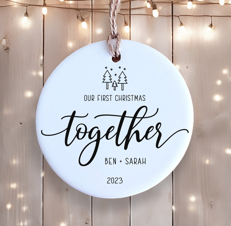 First Christmas Together Ornament - Personalized with Names - Ceramic - Custom Ornament - Christmas Keepsake - Couple Ornament image 1