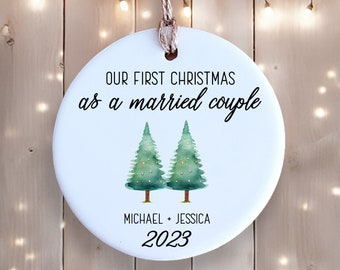 Personalized Ceramic Ornament - First Christmas Married Ornament - Personalized with Names and Date - Christmas Keepsake - Couple Ornament