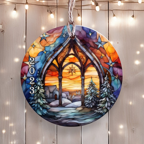 Ceramic Ornament with 'Stained Glass' Look - Christmas Scene Ornament - Christmas 2023 - Gift Idea