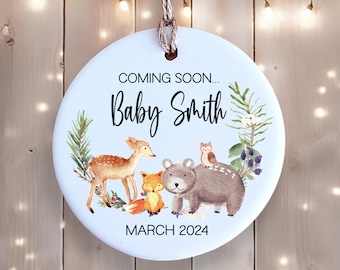 Baby Coming Soon Ornament - Ceramic  - Gift for New Grandparents or Pregnancy Announcement - Christmas Ornament - New Baby Ornament