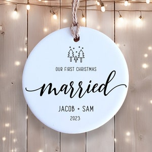 First Christmas Married Ornament - Personalized with Names and Date - Ceramic Ornament - Custom - Christmas Keepsake - Couple Ornament