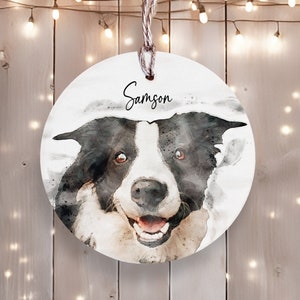 Personalized Ceramic Ornament Watercolour Photo, Name and Date/Year Personalized Ornament Gift Christmas Keepsake Pet Owner Gift image 1