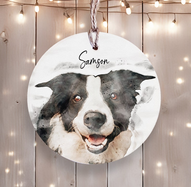 Personalized Ceramic Ornament Watercolour Photo, Name and Date/Year Personalized Ornament Gift Christmas Keepsake Pet Owner Gift image 1