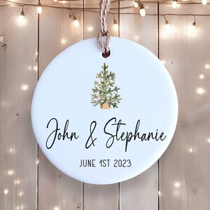 Personalized Ornament - Tree with Names or Custom Text, Date or Year - Ceramic  - Custom Gift - Christmas Keepsake - Couple Ornament