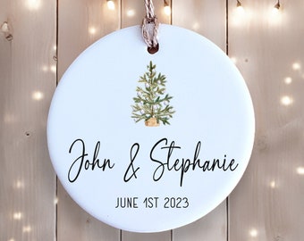 Personalized Ornament - Tree with Names or Custom Text, Date or Year - Ceramic Ornament - Custom Gift - Christmas Keepsake - Couple Ornament