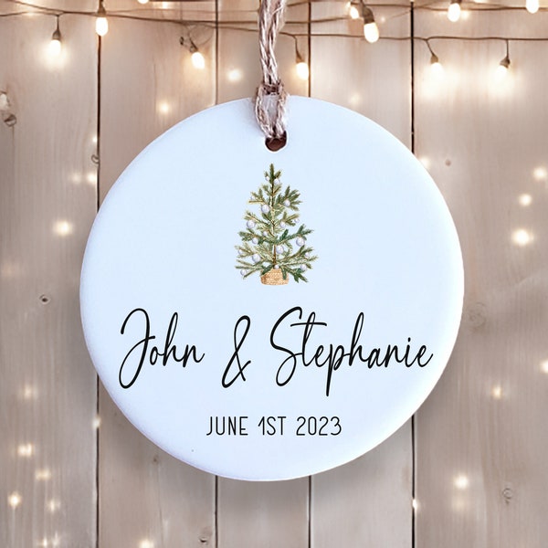 Personalized Ornament - Tree with Names or Custom Text, Date or Year - Ceramic Ornament - Custom Gift - Christmas Keepsake - Couple Ornament