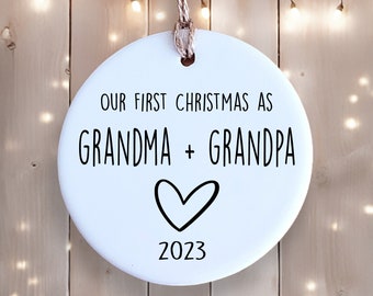 Ceramic Ornament - First Christmas as Grandma and Grandpa - Gift for New Grandparents or Pregnancy Announcement - New Baby Ornament