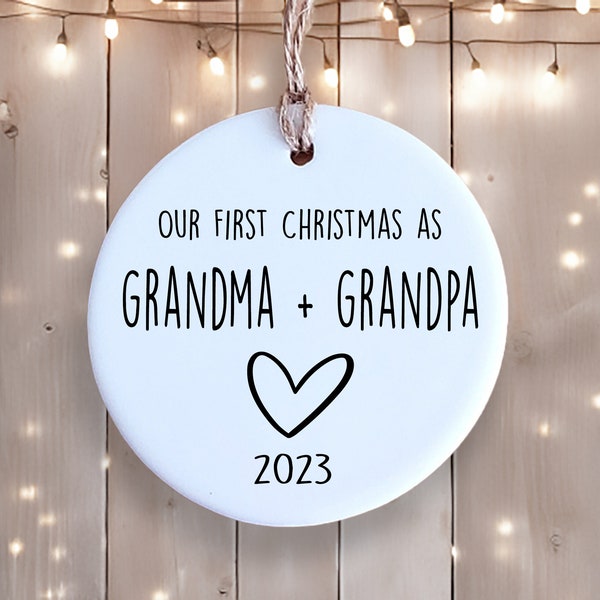 Ceramic Ornament - First Christmas as Grandma and Grandpa - Gift for New Grandparents or Pregnancy Announcement - New Baby Ornament