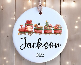 Personalized Ceramic Ornament - Christmas Train - Personalized with Custom Text - Christmas Keepsake - Baby/Kid Ornament