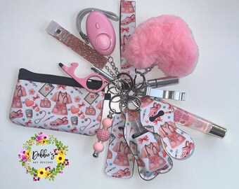 Nurse-Safety keychain-defense-wristlet-personalized-accessories-coin purse-led light alarm-lip gloss-card grabber-etc-pink-black