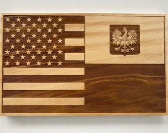 Wooden Poland Flag | American Poland Flag Wall Art | Rustic Dual Nation Wood Sign | Friendship Gift | Expat Home Decor | Citizenship