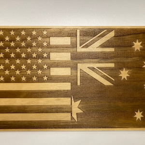 American Australian Flag, Laser Engraved, Wooden Flag, Dual Citizen, Australian Gift, Gift for Dual Citizen, Housewarming Gift, Rustic Decor