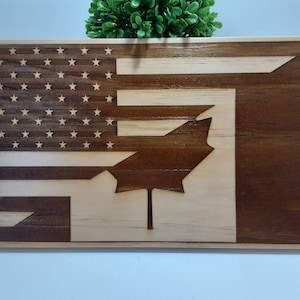 American and Canadian Flag, Laser Engraved Gift, Canadian citizenship gift, American Canadian gift, dual citizen gift