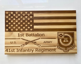 1-41 Infantry wooden engraved flag, 1st Battalion 41st Infantry