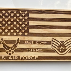 Air Force American Flag, Laser Engraved, Graduation Gift, Airman, Airwoman, Military Pride, Military Gift, Airforce Gift