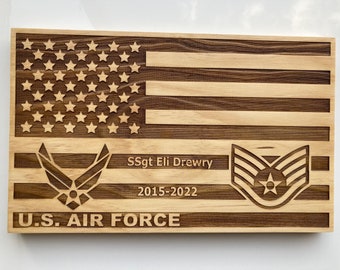 Air Force American Flag, Laser Engraved, Graduation Gift, Airman, Airwoman, Military Pride, Military Gift, Airforce Gift