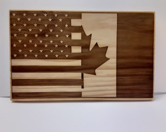 Wooden USA Canadian Flag | American Canadian Flag Wall Art | Rustic Dual Nation Wood Sign | Friendship Gift | Expat Home Decor | Citizenship