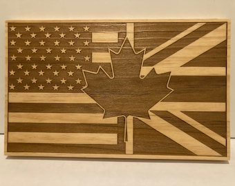 USA UK Canada Flag | American British Canadian Flag Wall Art | Rustic Wood Sign | Friendship Gift | Expat Home Decor | Citizenship