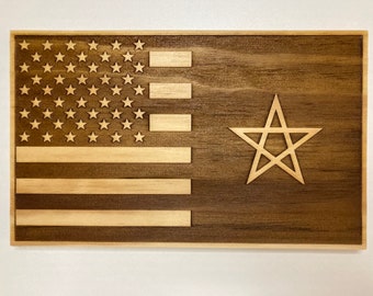 Wooden Morocco Flag | American Moroccan Flag Wall Art | Rustic Dual Nation Wood Sign | Friendship Gift | Expat Home Decor | Citizenship