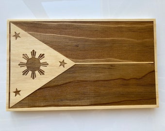 Wooden Filipino Flag | American Philippines Flag Wall Art | Rustic Dual Nation Wood Sign | Friendship Gift | Expat Home Decor | Citizenship