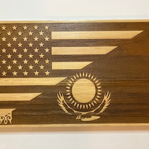 American and Kazakhstan flag, Laser Engraved Gift, Kazakhstan citizenship gift, American Kazakhstan gift, dual citizen gift