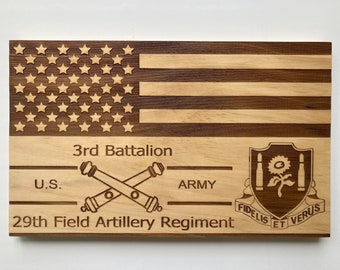 3-29 Artillery wooden engraved flag, 3rd Battalion 29th Field Artillery Regiment