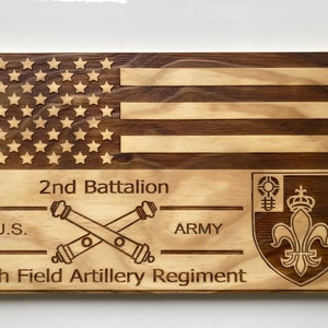 2-12 Artillery wooden engraved flag, 2nd Battalion 12th Field Artillery Regiment