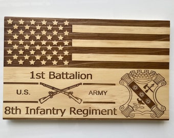1-8 Infantry wooden engraved flag, 1st Battalion 8th Infantry