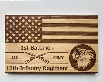 1-12 Infantry wooden engraved flag, 1st Battalion 12th Infantry