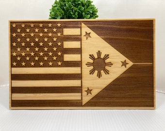 USA Filipino Flag | American Philippines Flag Wall Art | Rustic Dual Nation Wood Sign | Friendship Gift | Expat Home Decor | Citizenship