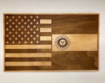 Wooden USA Argentina Flag | American Argentina Flag Wall Art | Rustic Dual Nation Wood Sign | Expat Home Decor | Citizenship