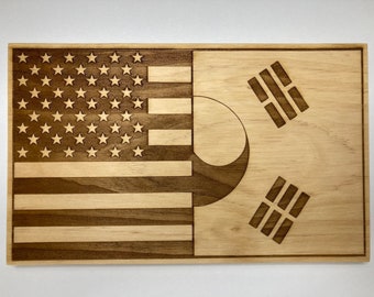 South Korea Flag | American South Korean Flag Wall Art | Rustic Dual Nation Wood Sign | Friendship Gift | Expat Home Decor | Citizenship
