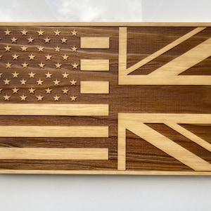 American and Union Jack Flag Laser Engraved; American and British; Wooden Flag; USA Flag; Half British; Half American; Wooden Sign; Gift
