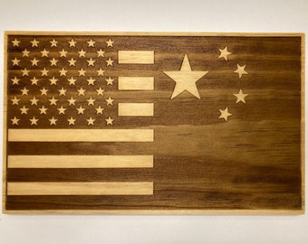 Wooden Chinese Flag | American Chinese Flag Wall Art | Rustic Dual Nation Wood Sign | Friendship Gift | Expat Home Decor | Citizenship