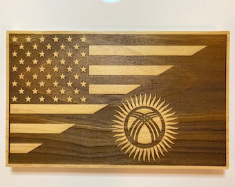 Wooden Kyrgyzstan Flag | American Kyrgyzstan Flag Wall Art | Rustic Dual Nation Wood Sign | Friendship Gift | Expat Home Decor | Citizenship
