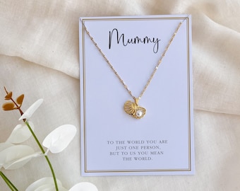 Genuine Pearl Necklace with Hollow Shell / Titanium Steel Gold Plated Artificial Diamond / Christmas Birthday Gift For Her Mum Nanny Auntie