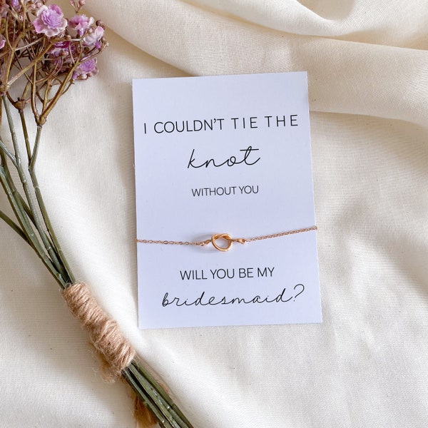 Will you be my bridesmaid card and knot adjustable bracelet / Personalised maid of honour flower girl proposal gift / Bridesmaid Bracelet