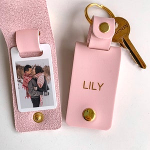 Personalised Photo Keyring with a name / Vegan Leather Keychain / Gift for her him / Birthday Christmas gift for wife husband mum grandpa